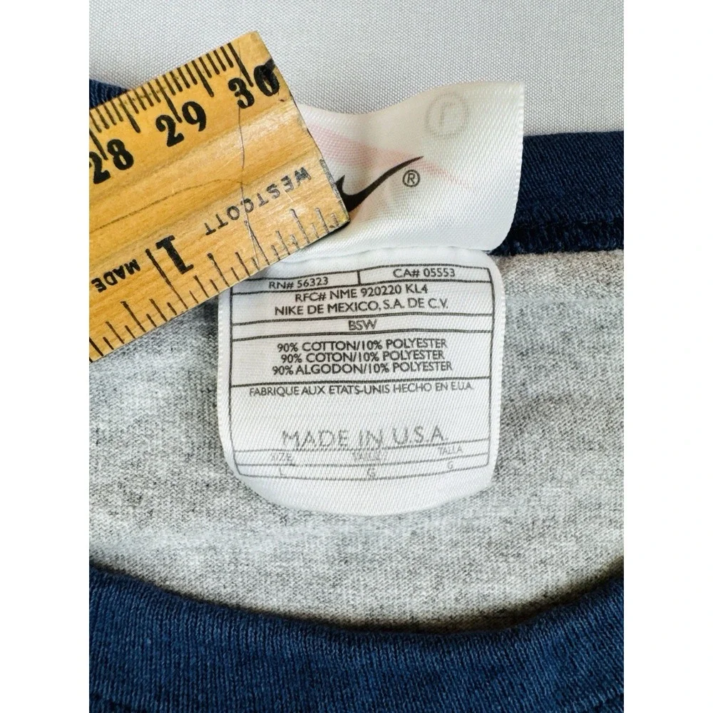 Vintage 90s Nike Embroidered Script Logo Long Sleeve Ringer T Shirt USA Made L
